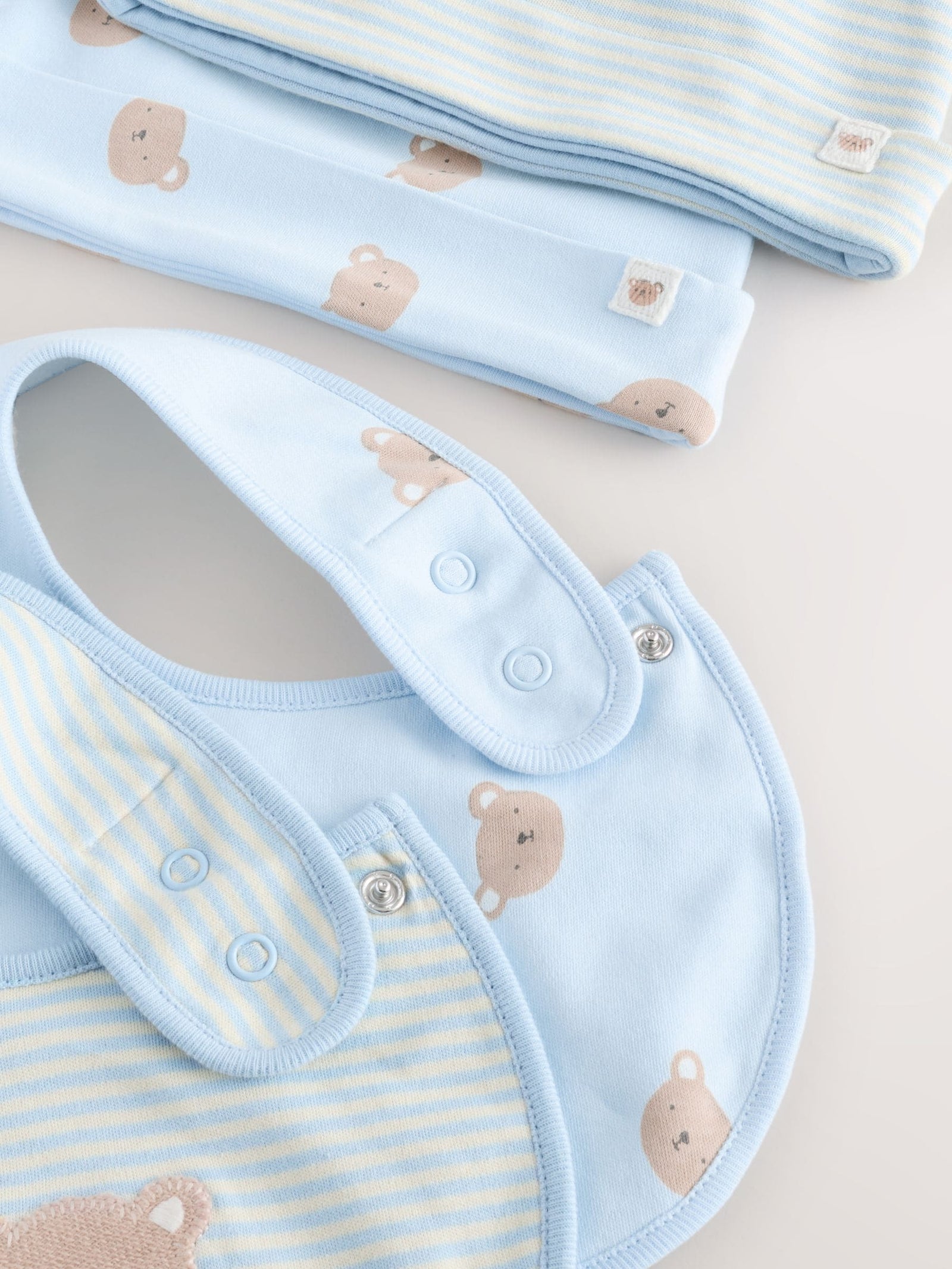 Blue Bear Baby Beanie and Bibs 4 Piece Set