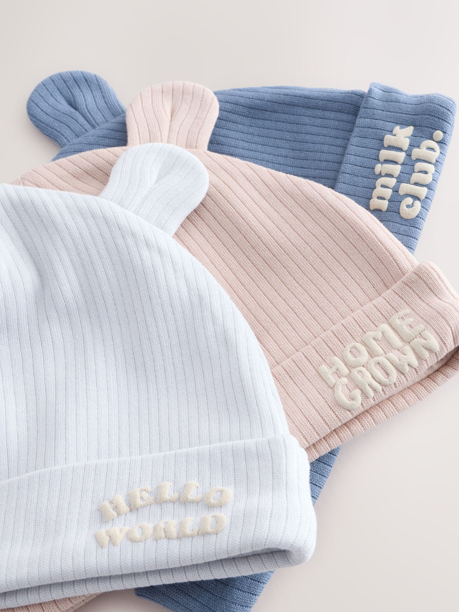 Blue 100% Cotton Slogan Baby Beanie Hats 3 Pack (0-18mths)