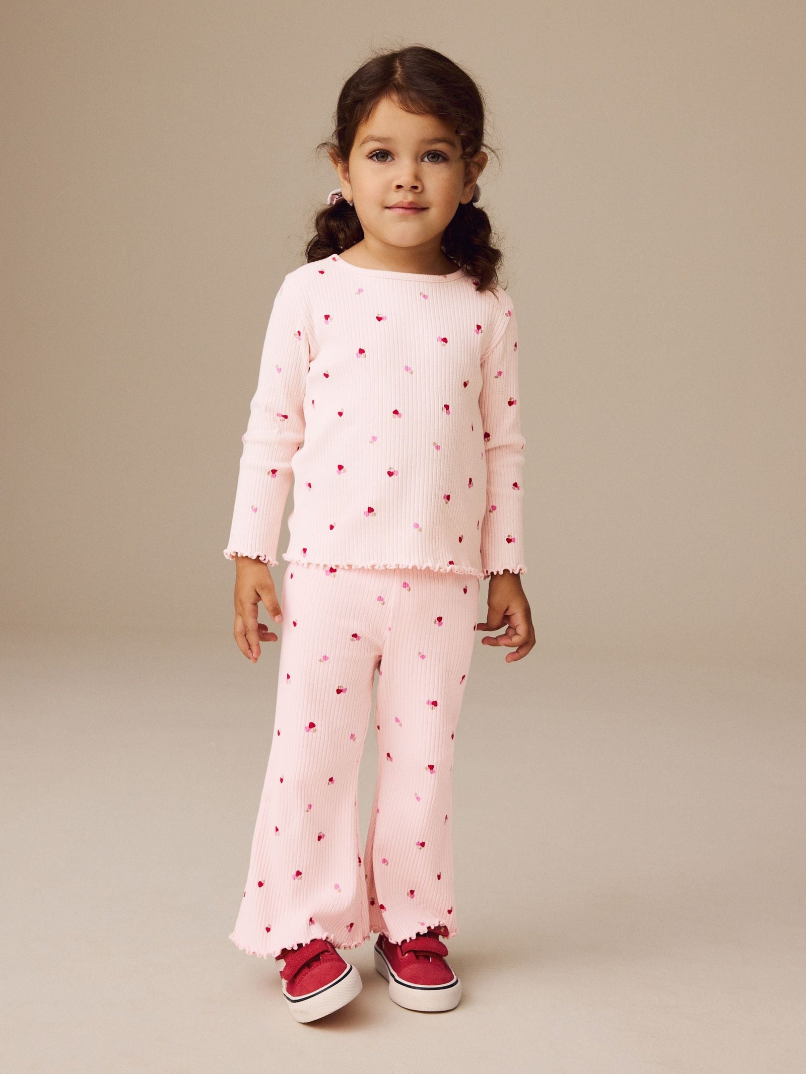Pink Cherry Hearts Rib Flare Leggings (3mths-7yrs)