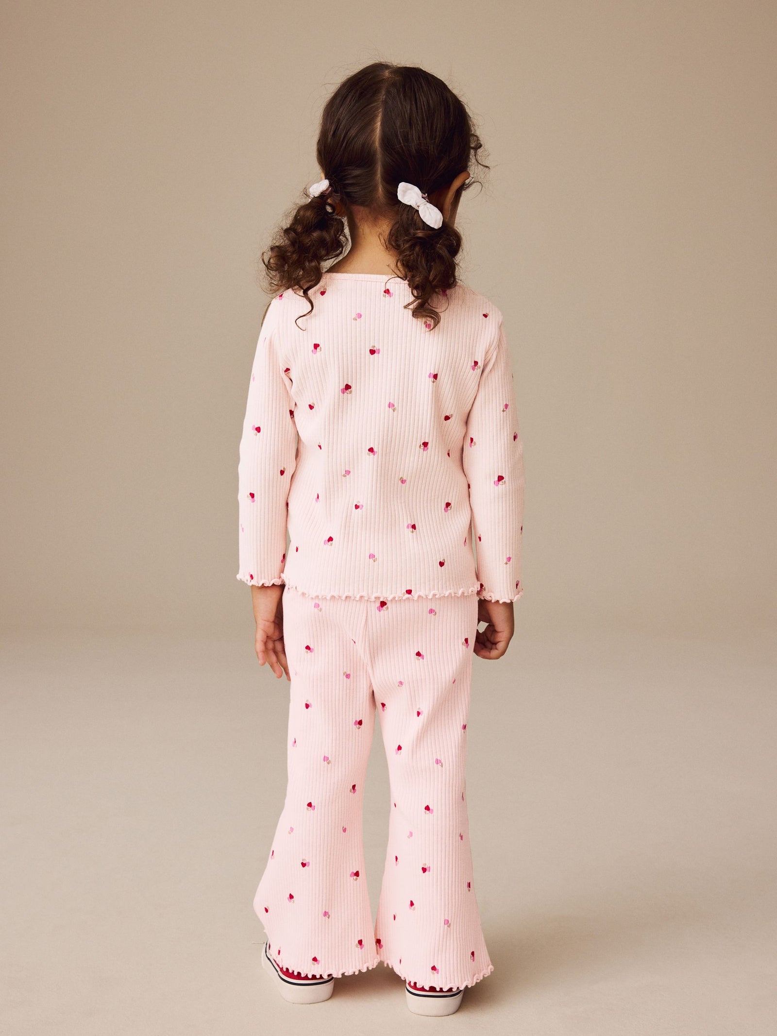 Pink Cherry Hearts Rib Flare Leggings (3mths-7yrs)