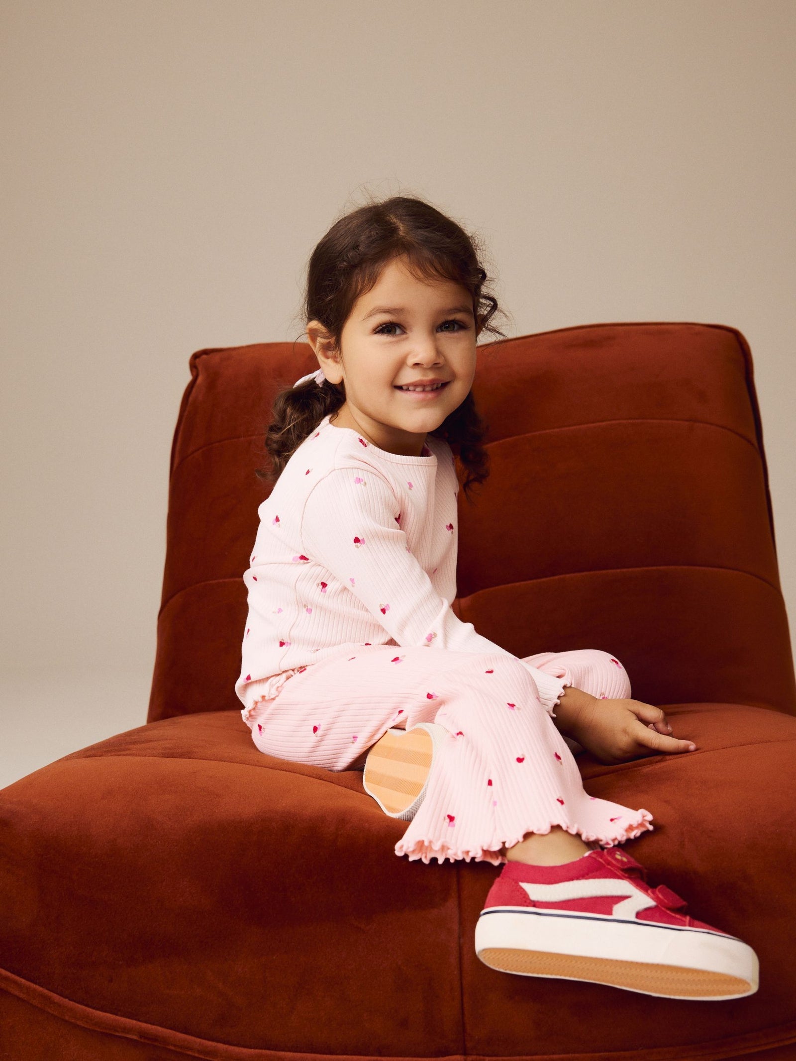 Pink Cherry Hearts Rib Flare Leggings (3mths-7yrs)