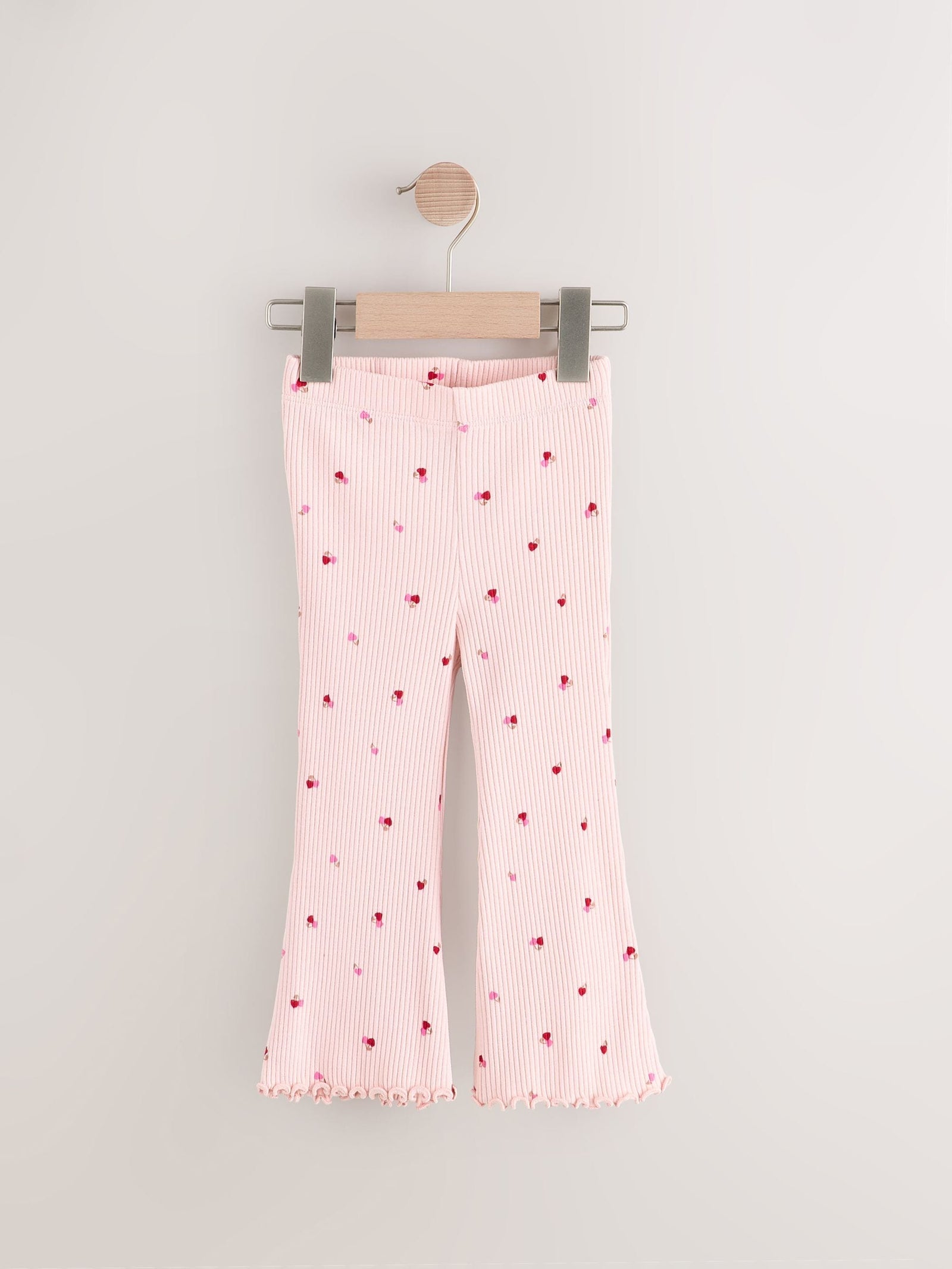 Pink Cherry Hearts Rib Flare Leggings (3mths-7yrs)
