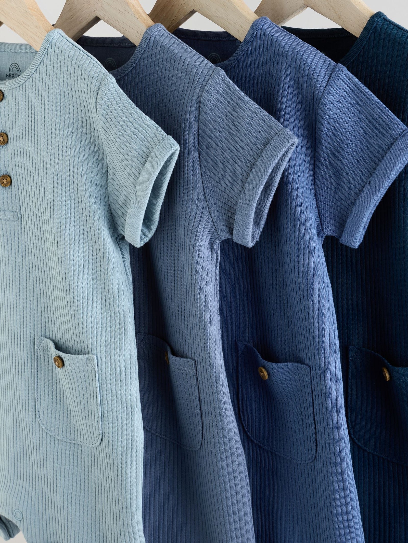 Blue Grandad Button Neck Baby Rompers 4 Pack