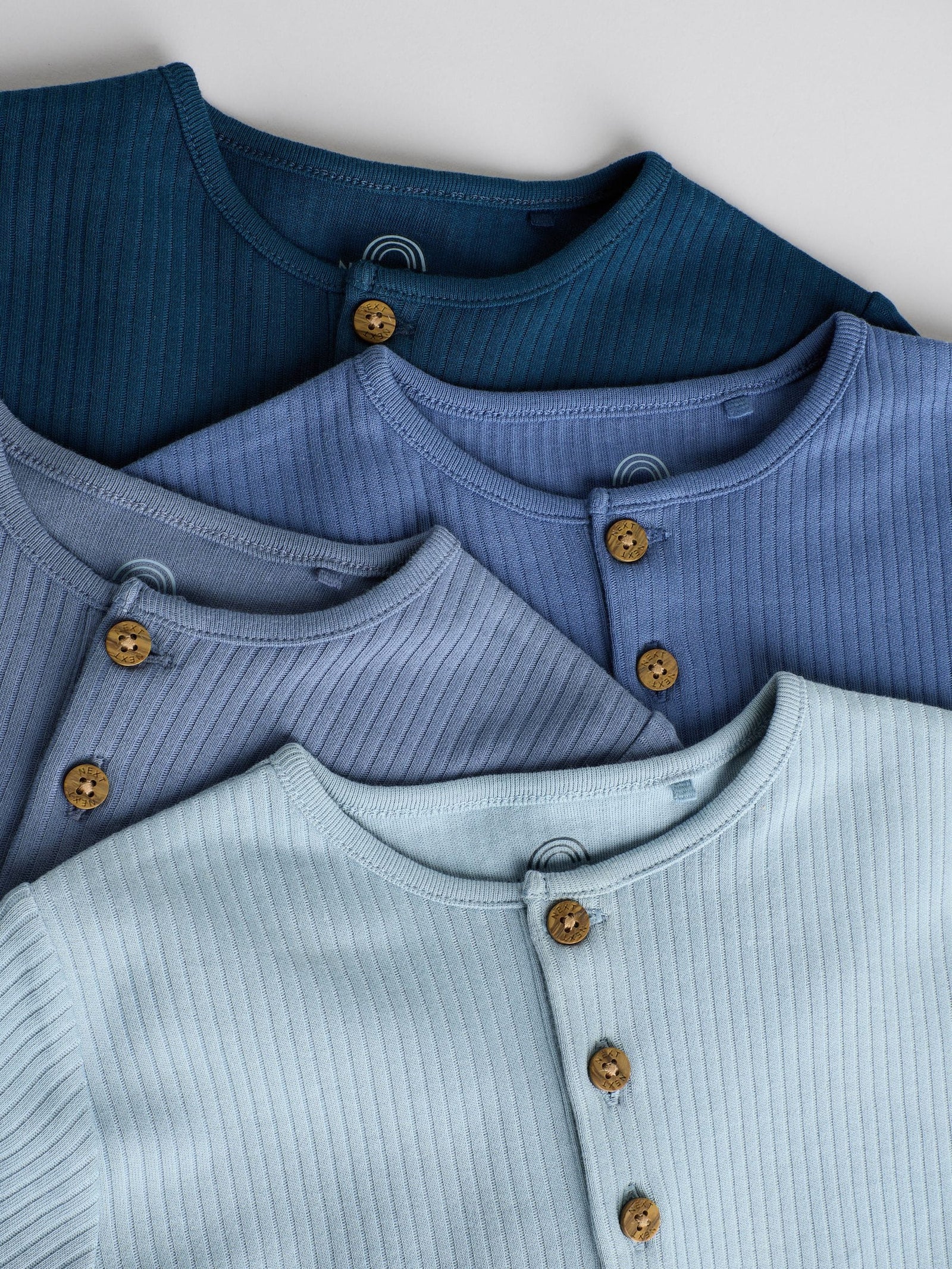 Blue Grandad Button Neck Baby Rompers 4 Pack