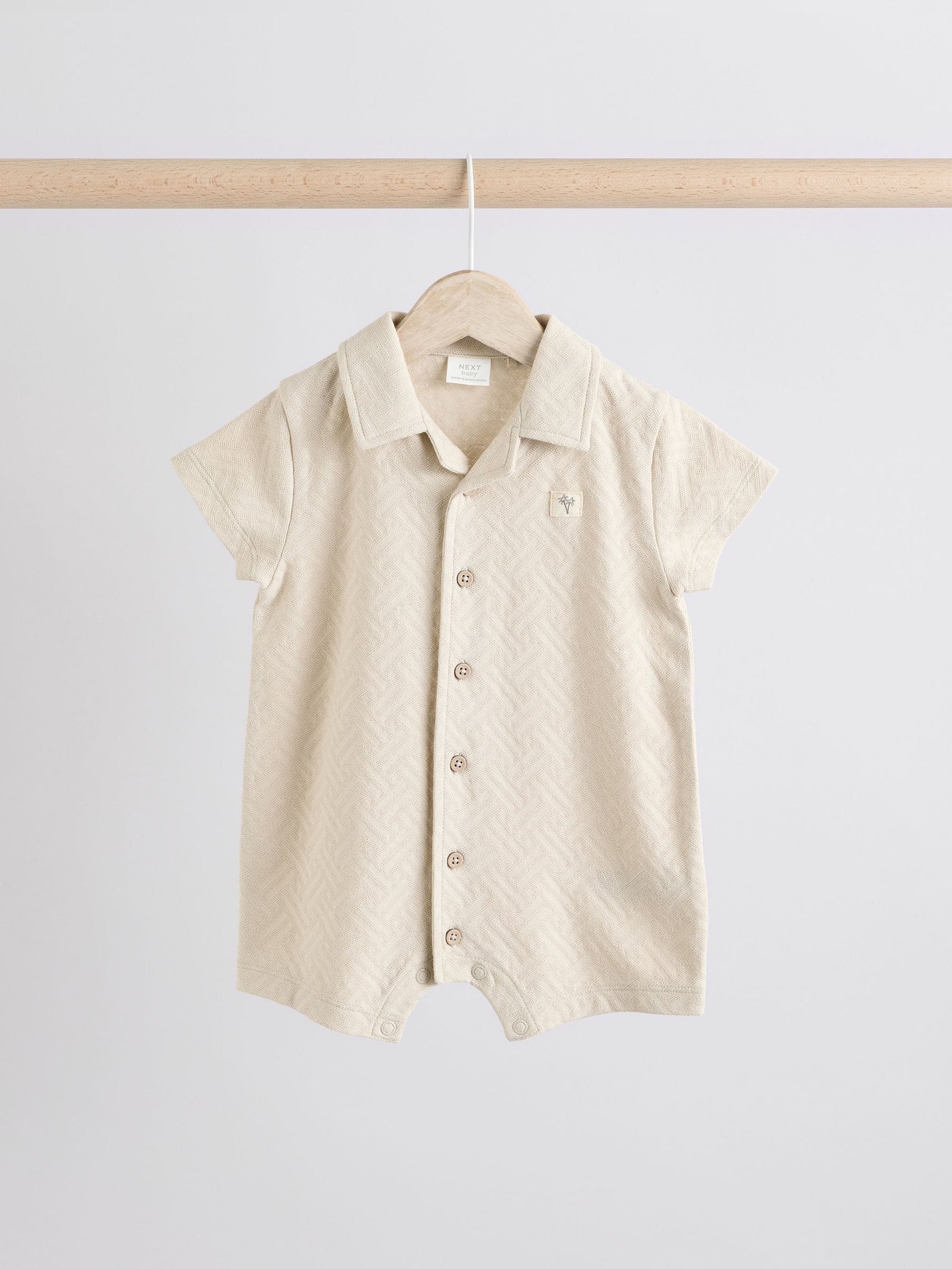 Neutral/Khaki Textured Baby Rompers 2 Pack