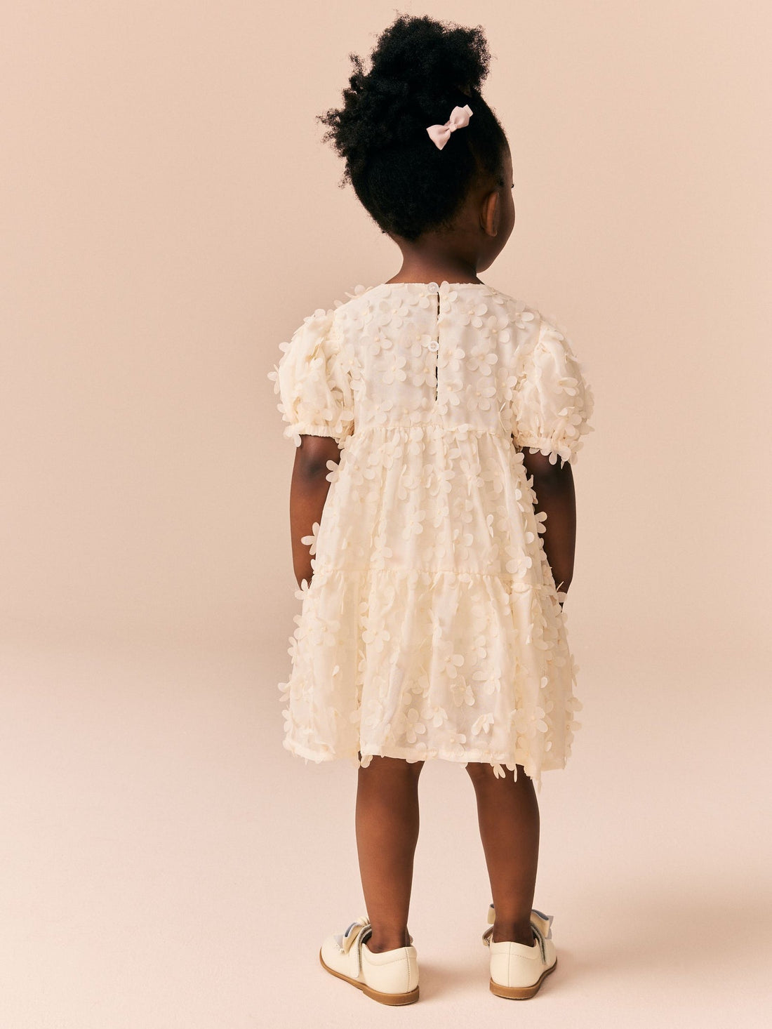 Ecru White Short Sleeve 3D Flowers Dress (3mths-8yrs)