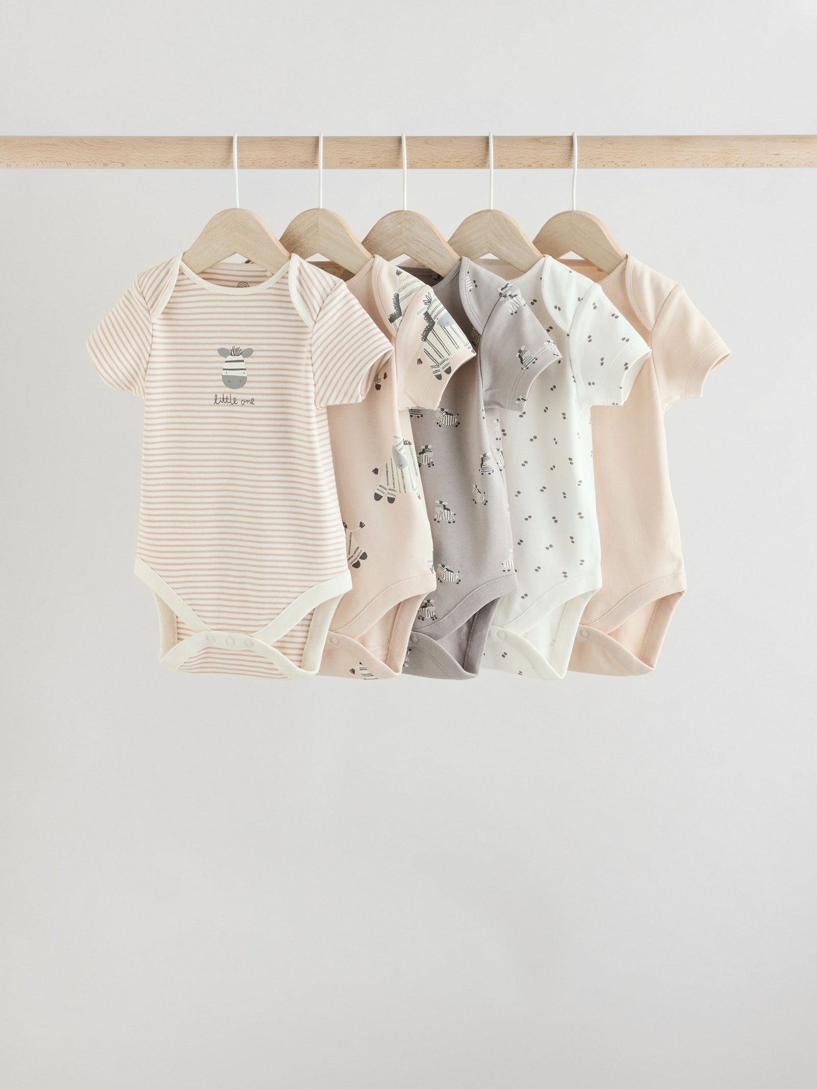 Grey Zebra Baby Short Sleeve Bodysuits 100% Cotton 5 Pack
