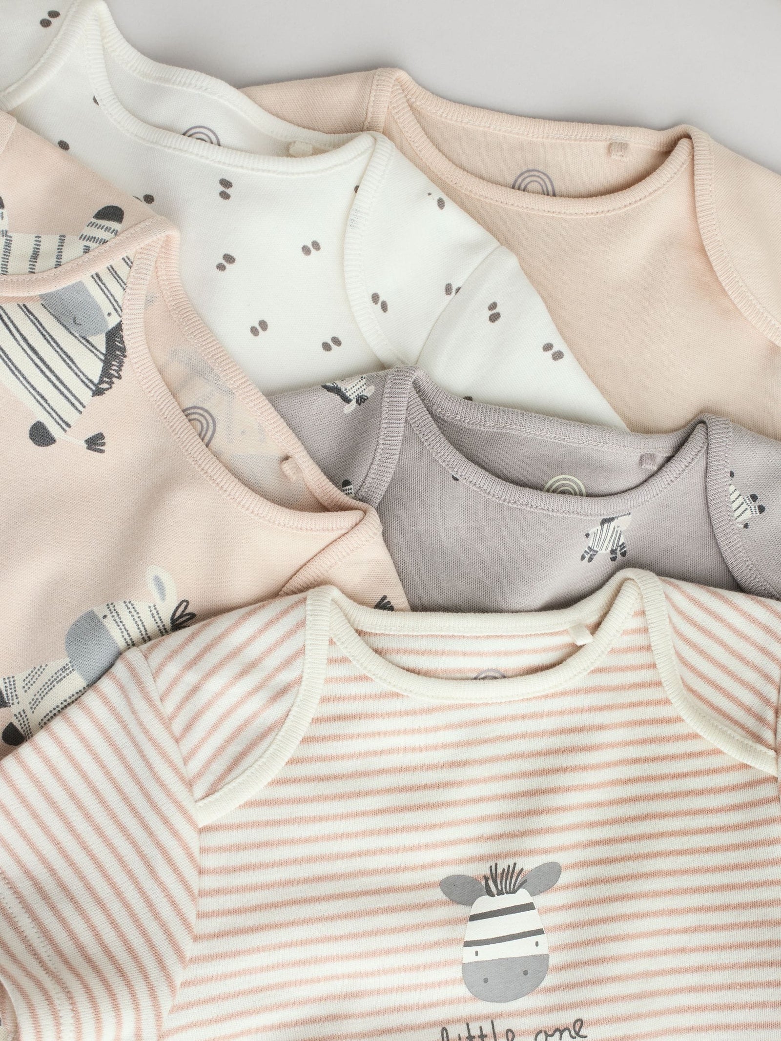 Grey Zebra Baby Short Sleeve Bodysuits 100% Cotton 5 Pack