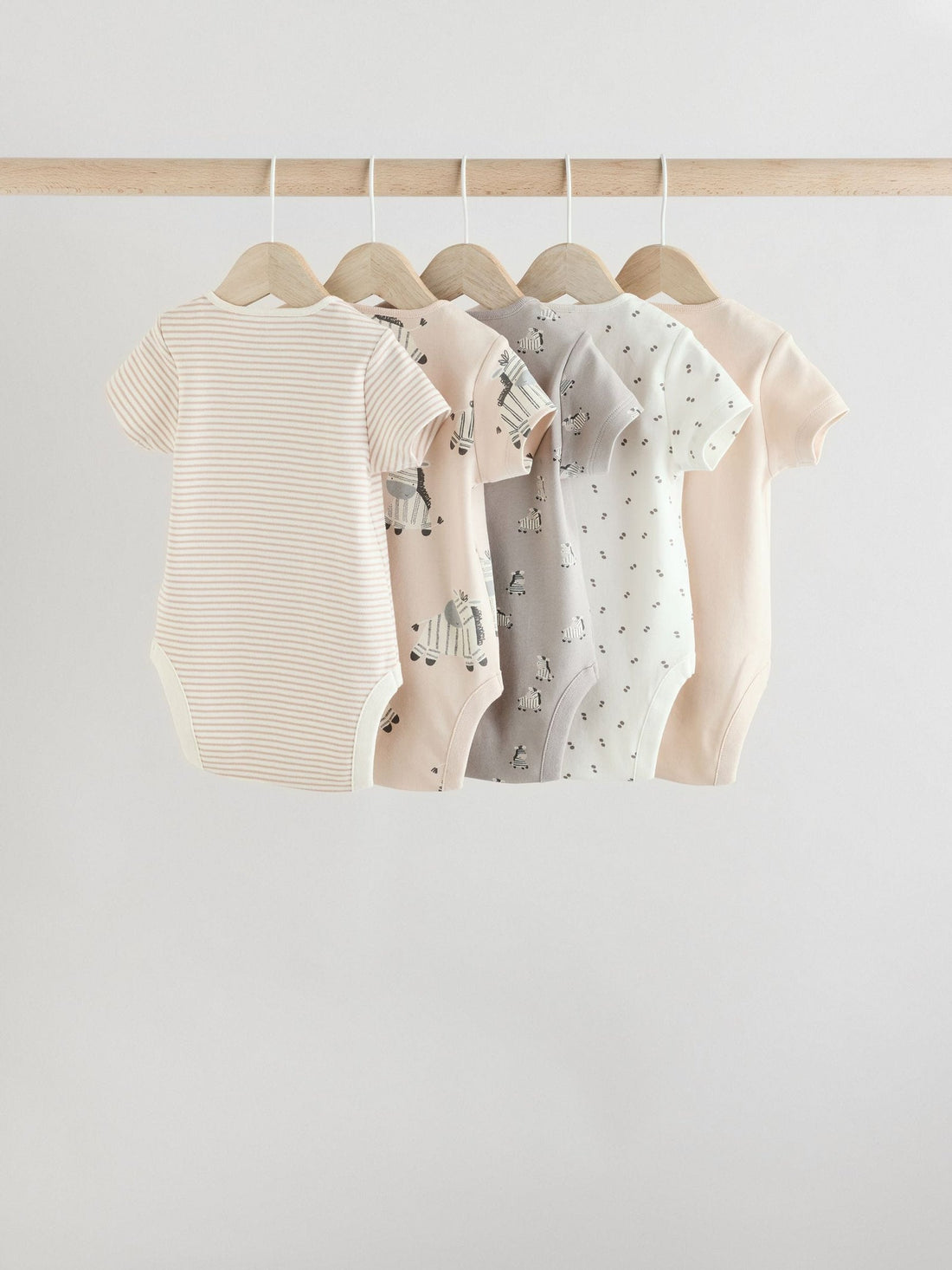 Grey Zebra Baby Short Sleeve Bodysuits 100% Cotton 5 Pack