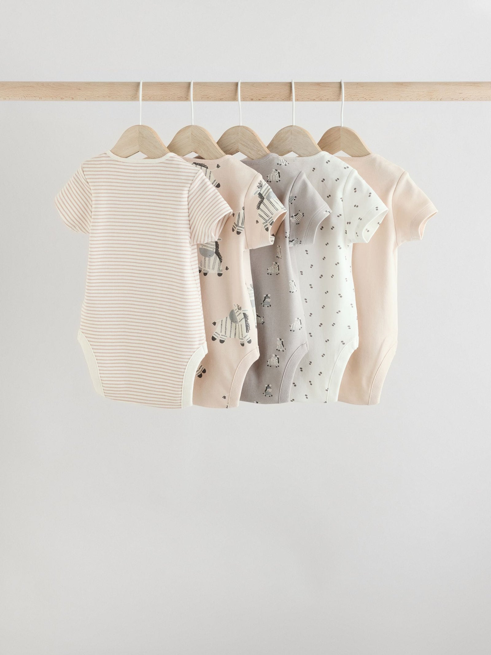Grey Zebra Baby Short Sleeve Bodysuits 100% Cotton 5 Pack