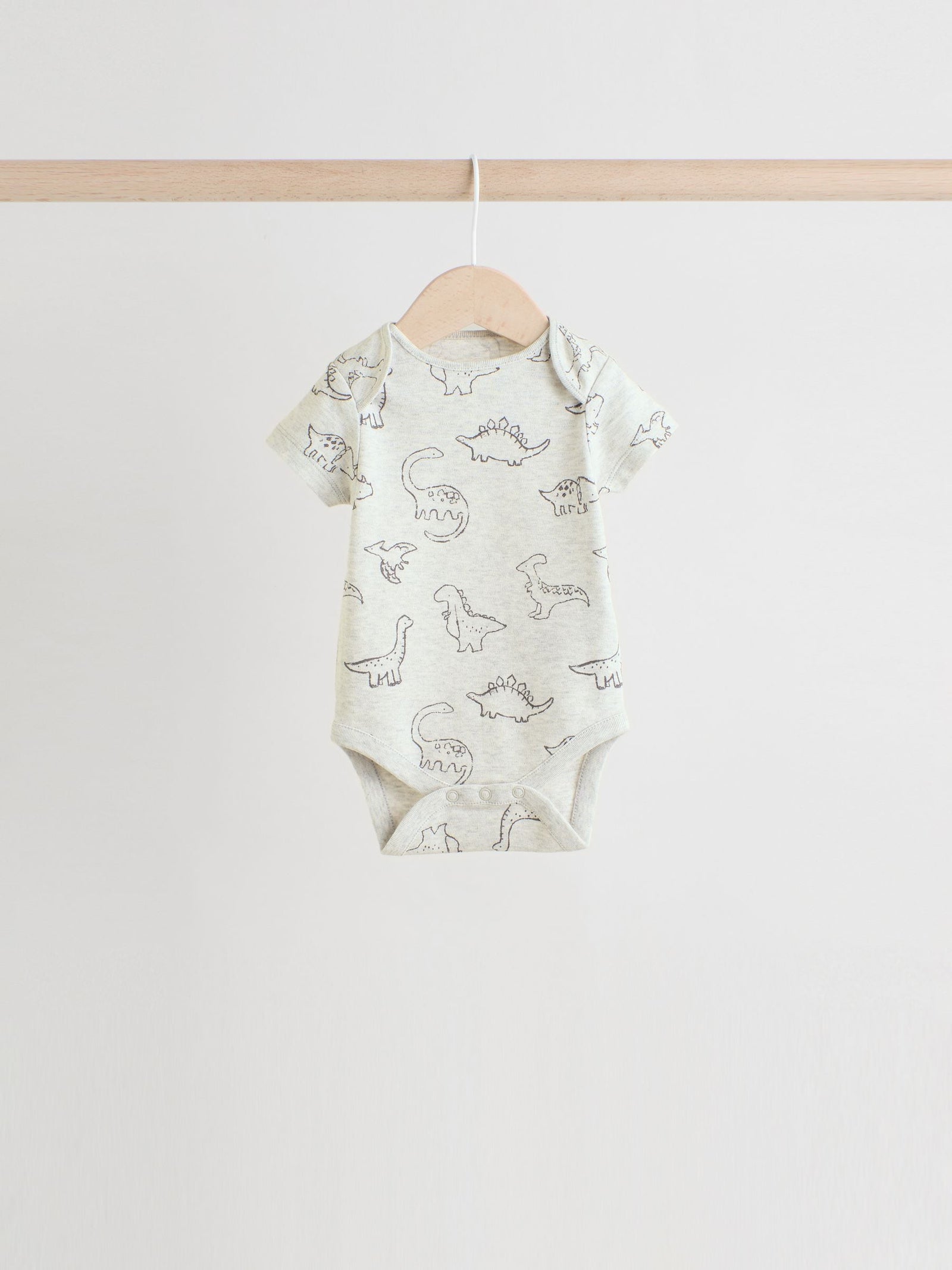 Grey Dinosaur Short Sleeve Baby Bodysuits 5 Pack