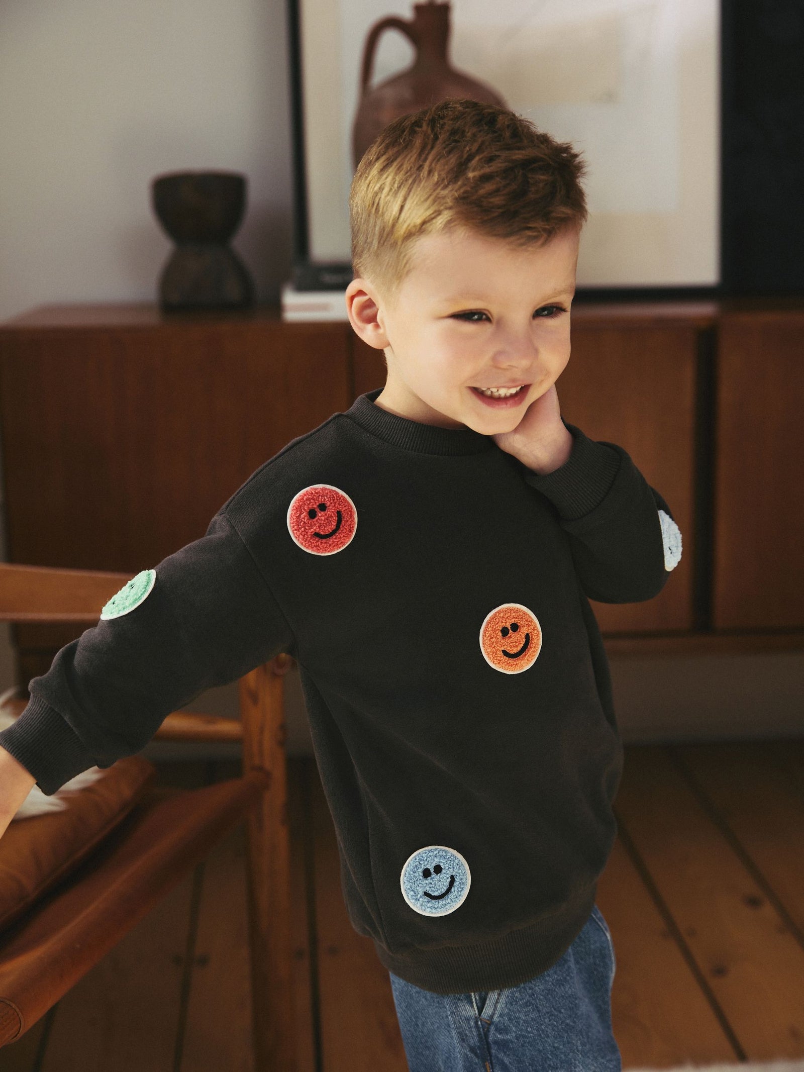 Charcoal Grey Embroidered Crew Neck Sweatshirt immediate