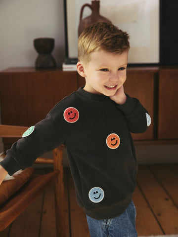 Charcoal Grey Embroidered Crew Neck Sweatshirt immediate