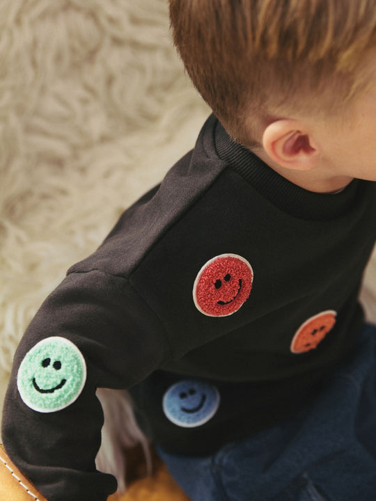 Charcoal Grey Embroidered Crew Neck Sweatshirt immediate