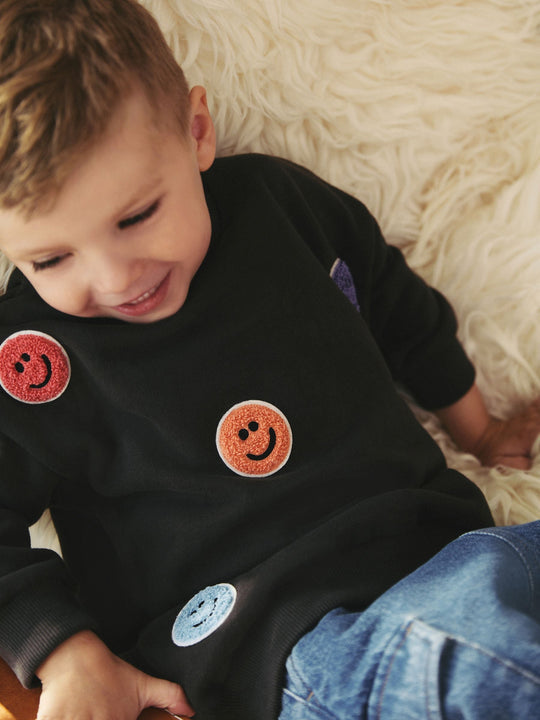 Charcoal Grey Embroidered Crew Neck Sweatshirt immediate