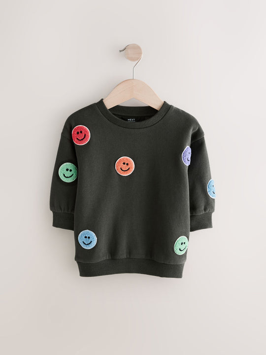 Charcoal Grey Embroidered Crew Neck Sweatshirt immediate