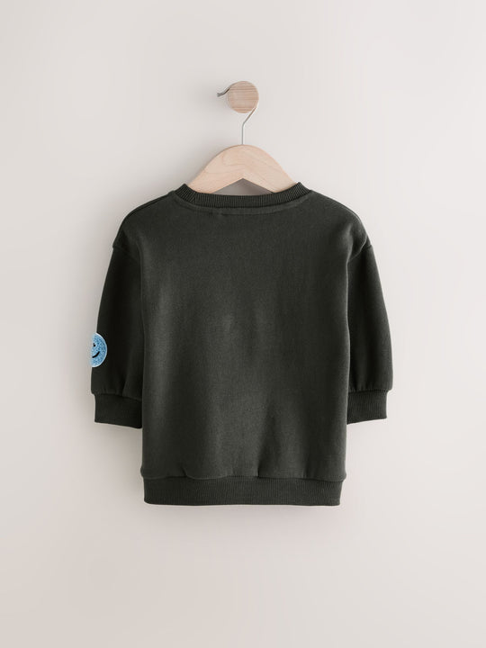 Charcoal Grey Embroidered Crew Neck Sweatshirt immediate