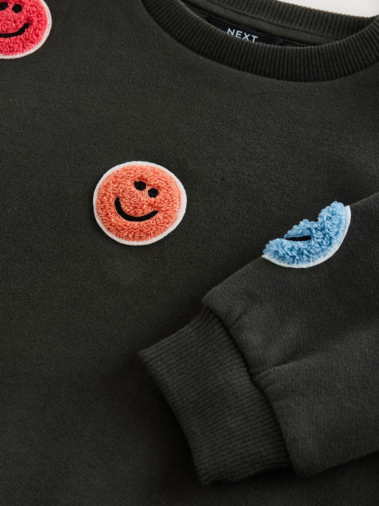 Charcoal Grey Embroidered Crew Neck Sweatshirt immediate