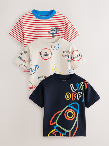Red/Blue Space Short Sleeve T-Shirts 3 Pack (3mths-7yrs)