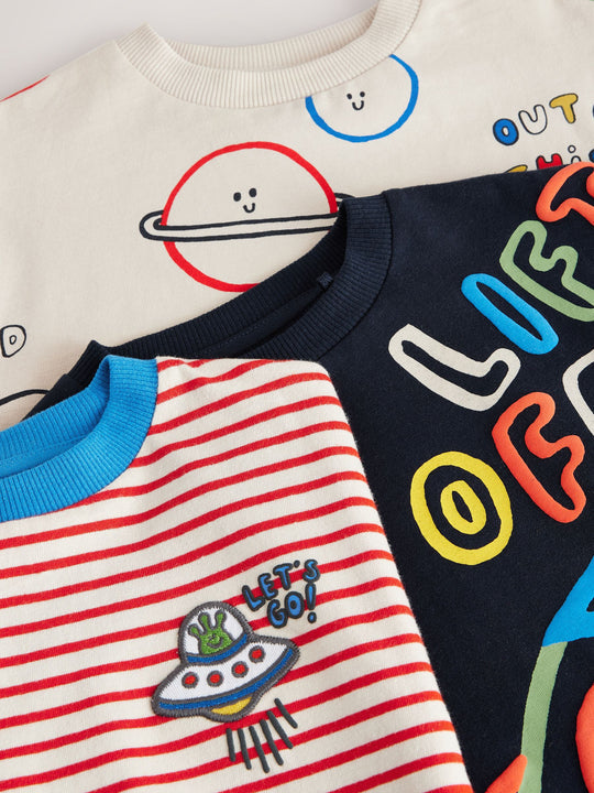 Red/Blue Space Short Sleeve T-Shirts 3 Pack (3mths-7yrs)