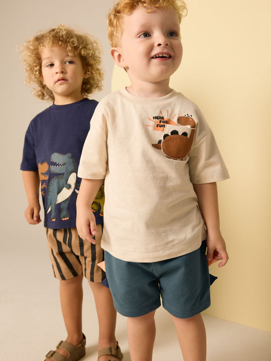 Navy/Stone Short Sleeve T-Shirt & Shorts Set 2 Pack (3mths-7yrs) (3mths-7yrs)