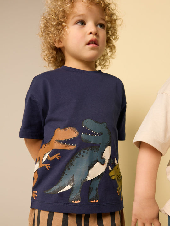 Navy/Stone Short Sleeve T-Shirt & Shorts Set 2 Pack (3mths-7yrs) (3mths-7yrs)