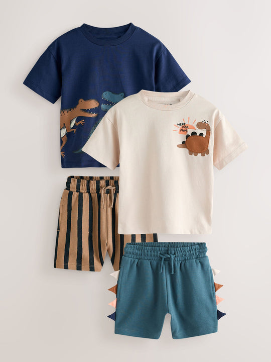 Navy/Stone Short Sleeve T-Shirt & Shorts Set 2 Pack (3mths-7yrs) (3mths-7yrs)