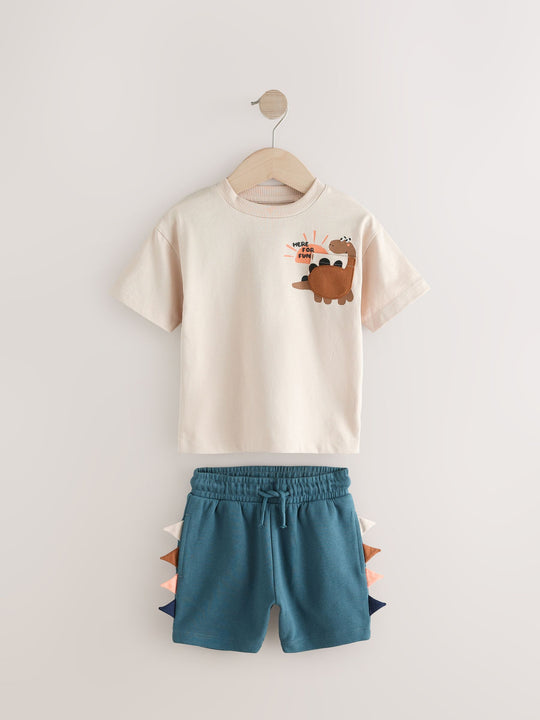 Navy/Stone Short Sleeve T-Shirt & Shorts Set 2 Pack (3mths-7yrs) (3mths-7yrs)