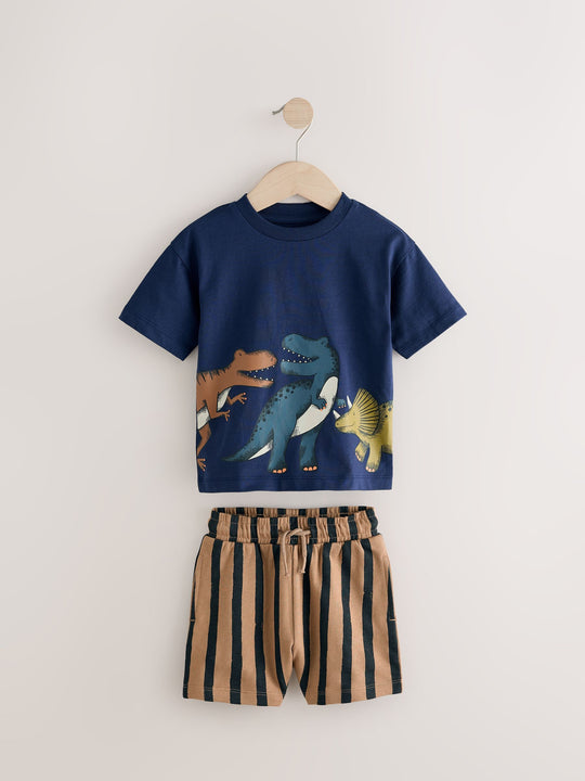 Navy/Stone Short Sleeve T-Shirt & Shorts Set 2 Pack immediate