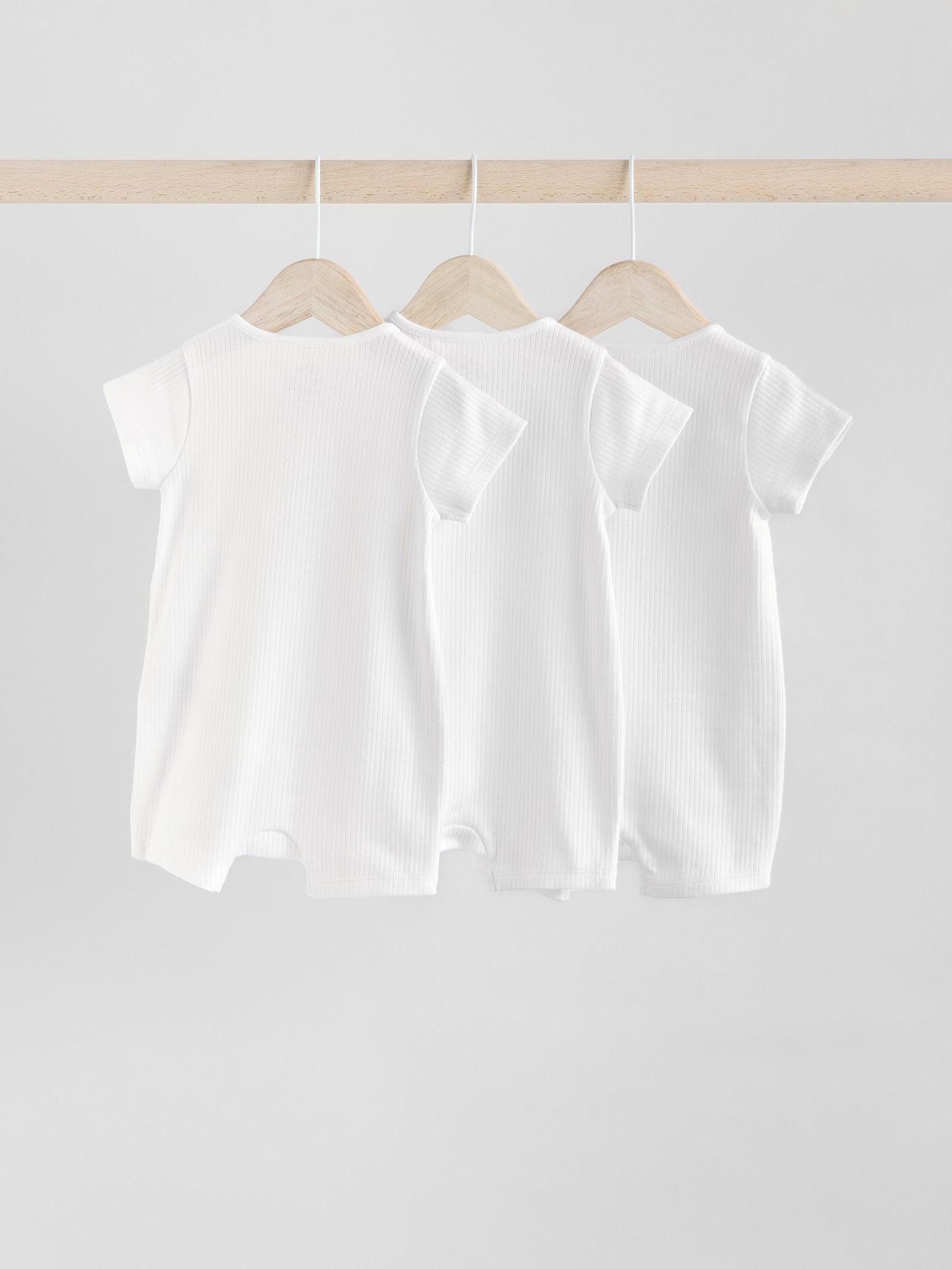White 3 Pack Two Way Zip Baby 100% Cotton Rompers (0mths-3yrs)