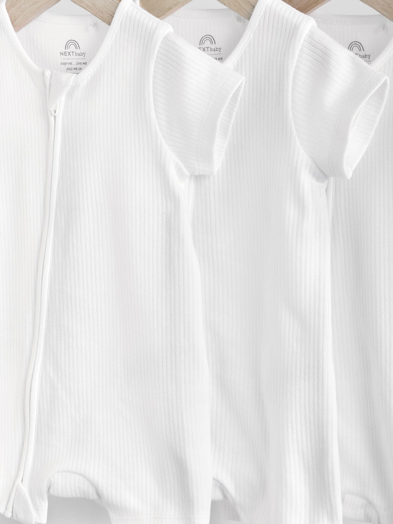 White 3 Pack Two Way Zip Baby 100% Cotton Rompers (0mths-3yrs)