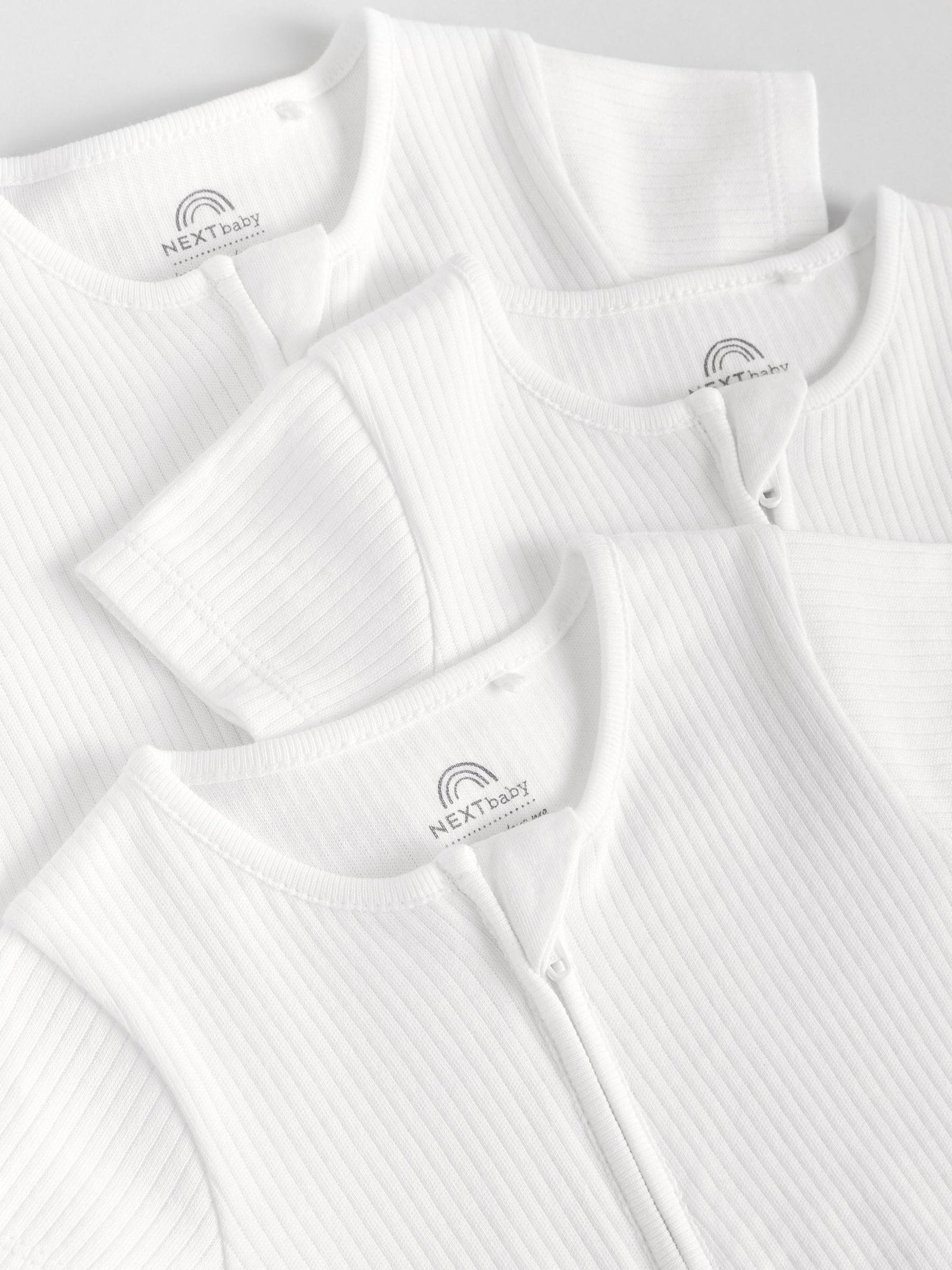 White 3 Pack Two Way Zip Baby 100% Cotton Rompers (0mths-3yrs)