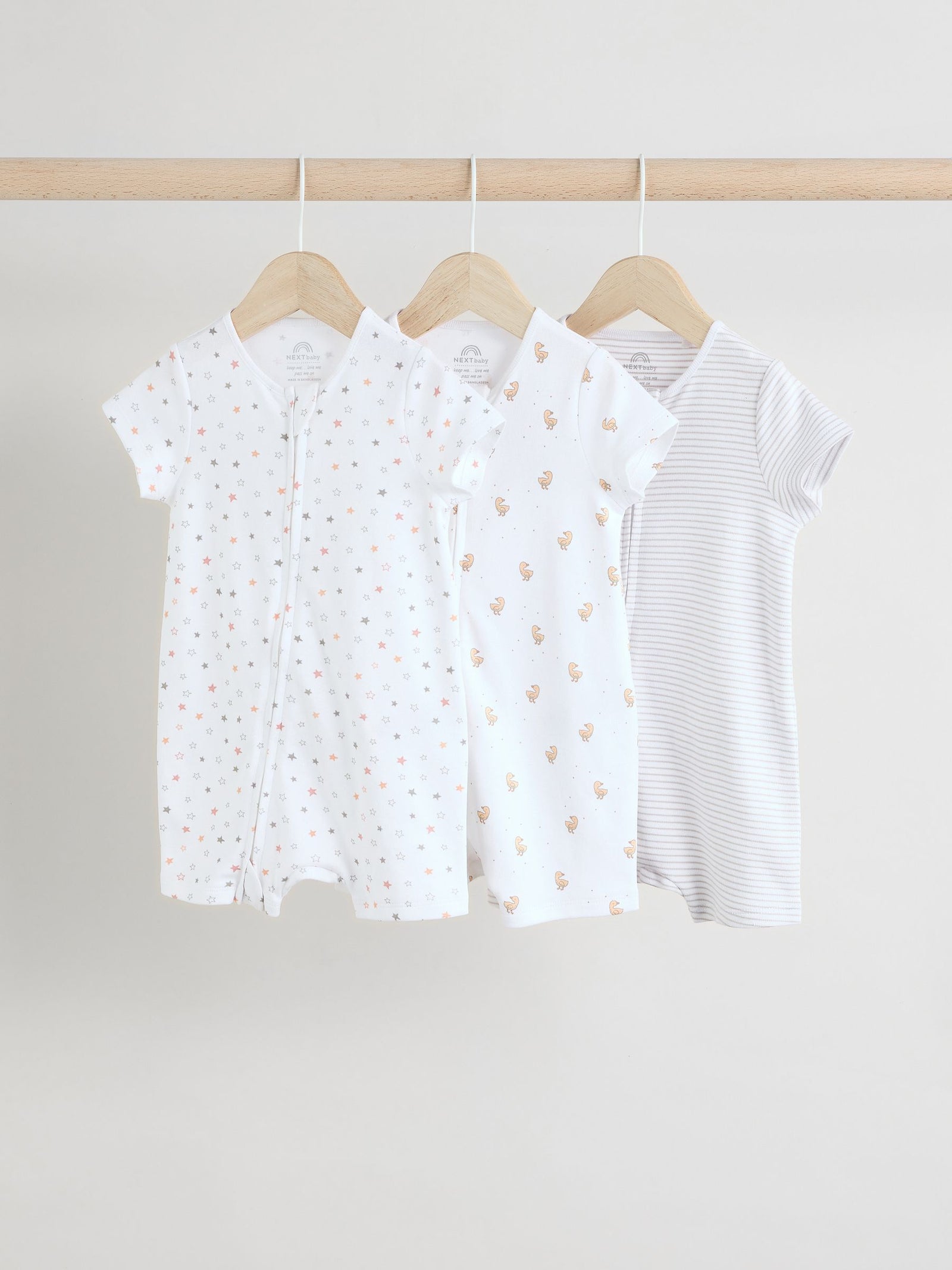 White 100% Cotton Two Way Zip Romper Sleepsuits 3 Pack (0mths-3yrs)