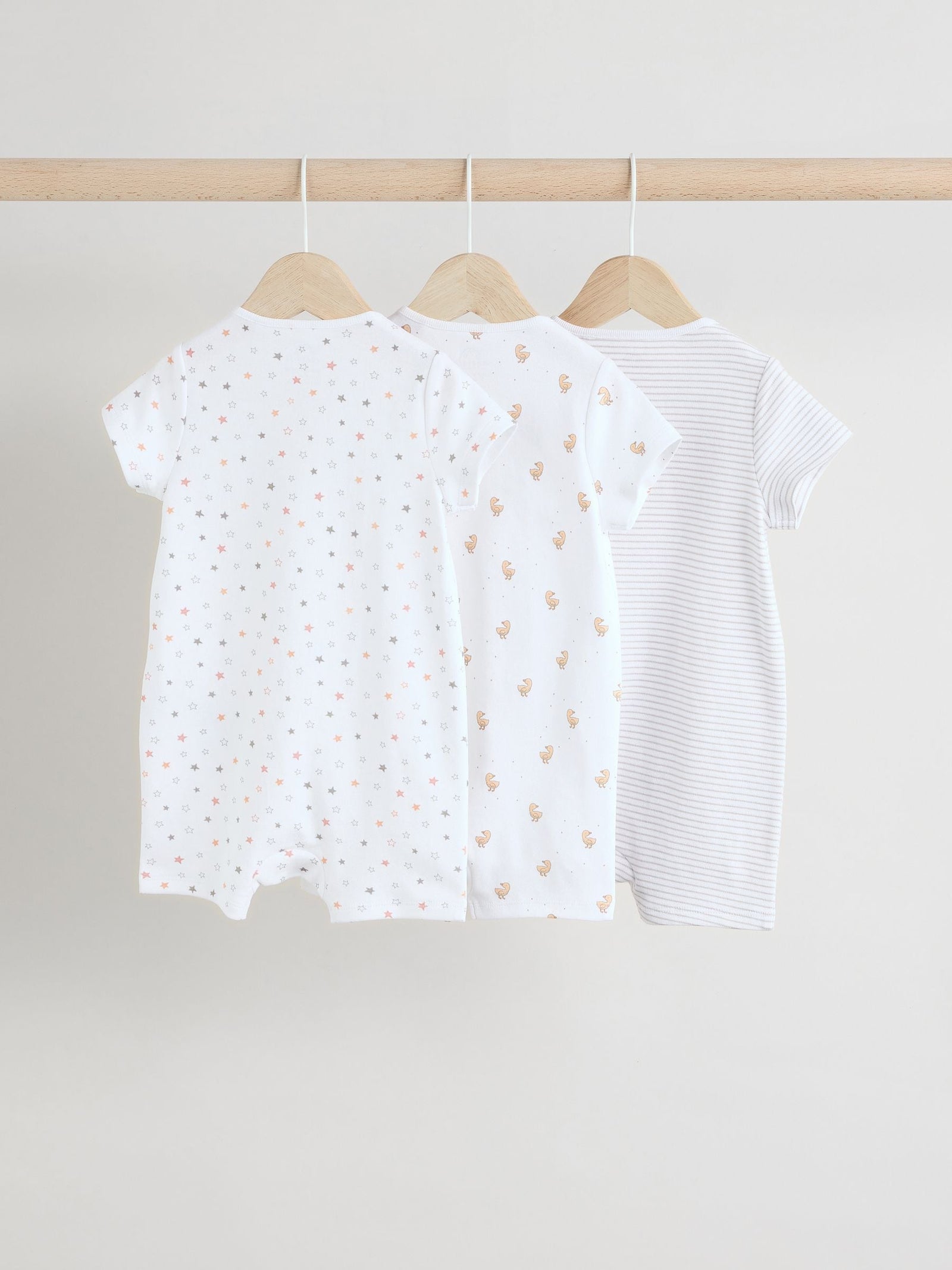 White 100% Cotton Two Way Zip Romper Sleepsuits 3 Pack (0mths-3yrs)