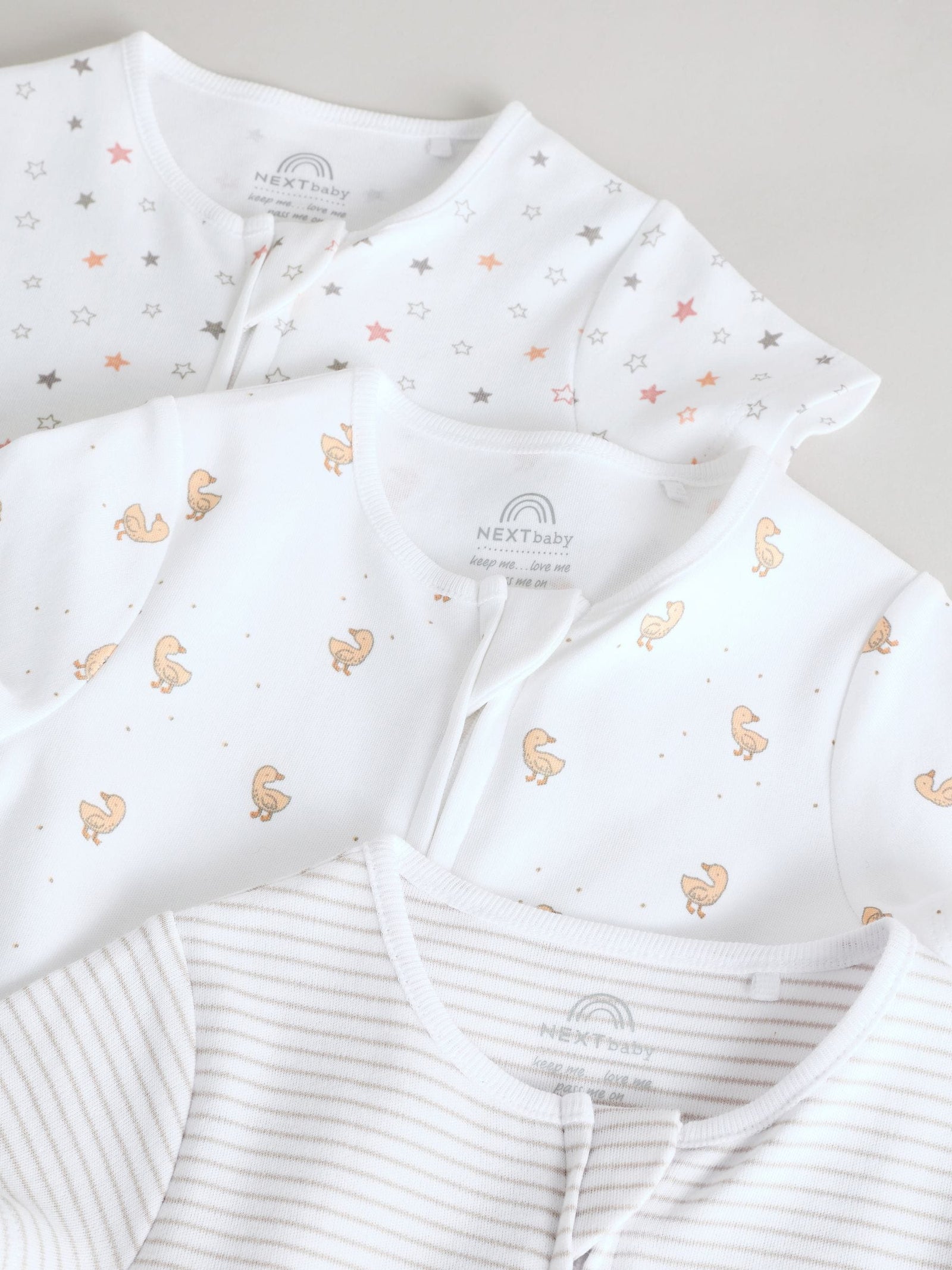 White 100% Cotton Two Way Zip Romper Sleepsuits 3 Pack (0mths-3yrs)