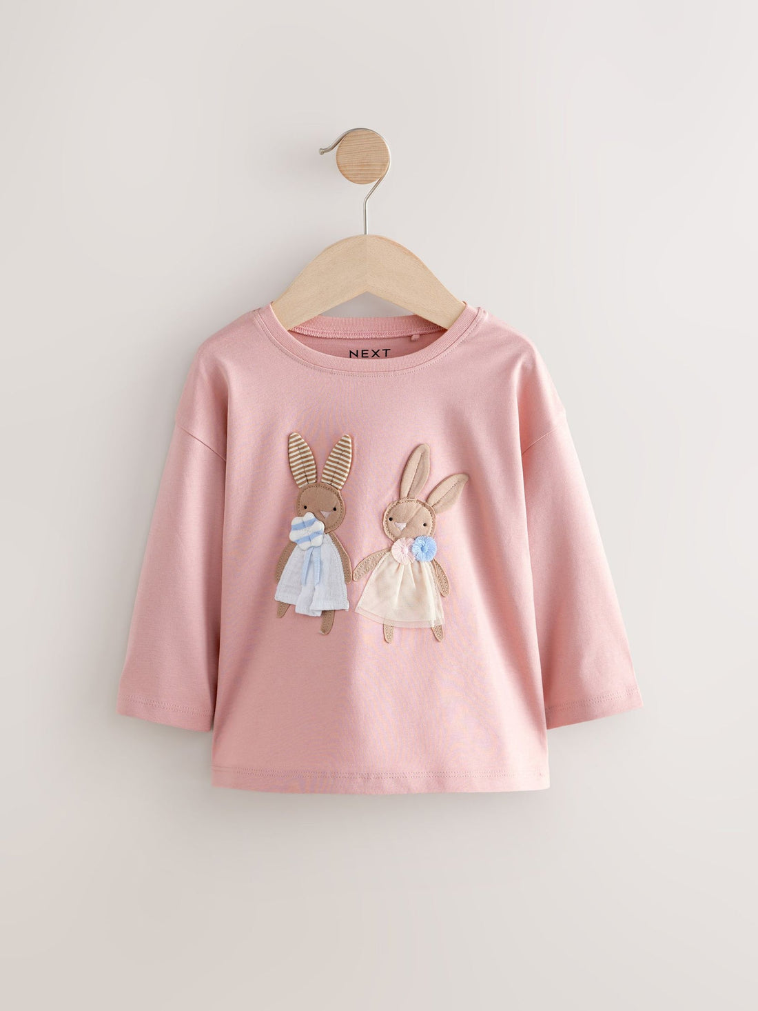 Pink/White 4 Pack Bunny Embroidered Long Sleeve T-Shirts (3mths-7yrs)