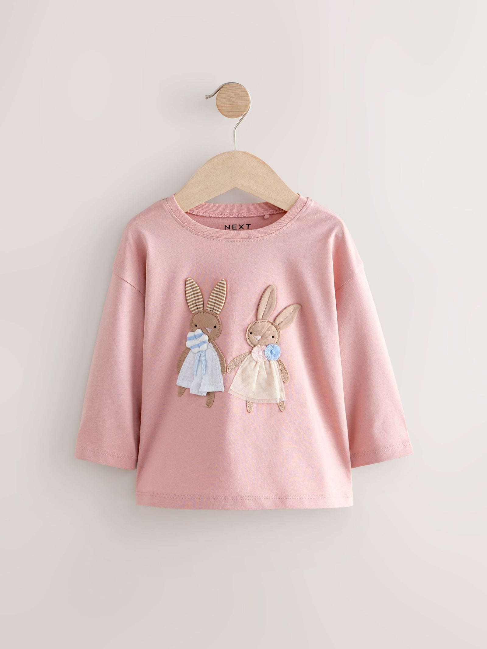 Pink/White 4 Pack Bunny Embroidered Long Sleeve T-Shirts (3mths-7yrs)