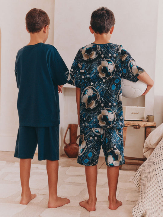 Blue Football Short Pyjamas 2 Pack (3-16yrs)