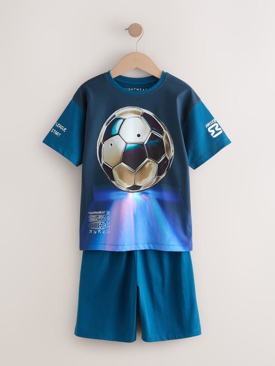 Blue Football Short Pyjamas 2 Pack (3-16yrs)