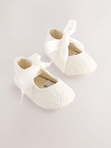 Cream Lace Baby Tie Front Occasion Shoes (0-24mths)