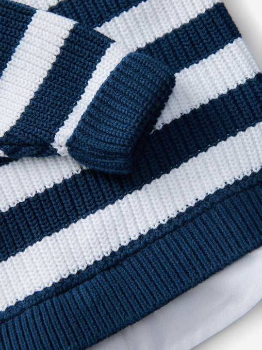 Navy Stripe 100% Cotton Knitted Mock Shirt Jumper immediate