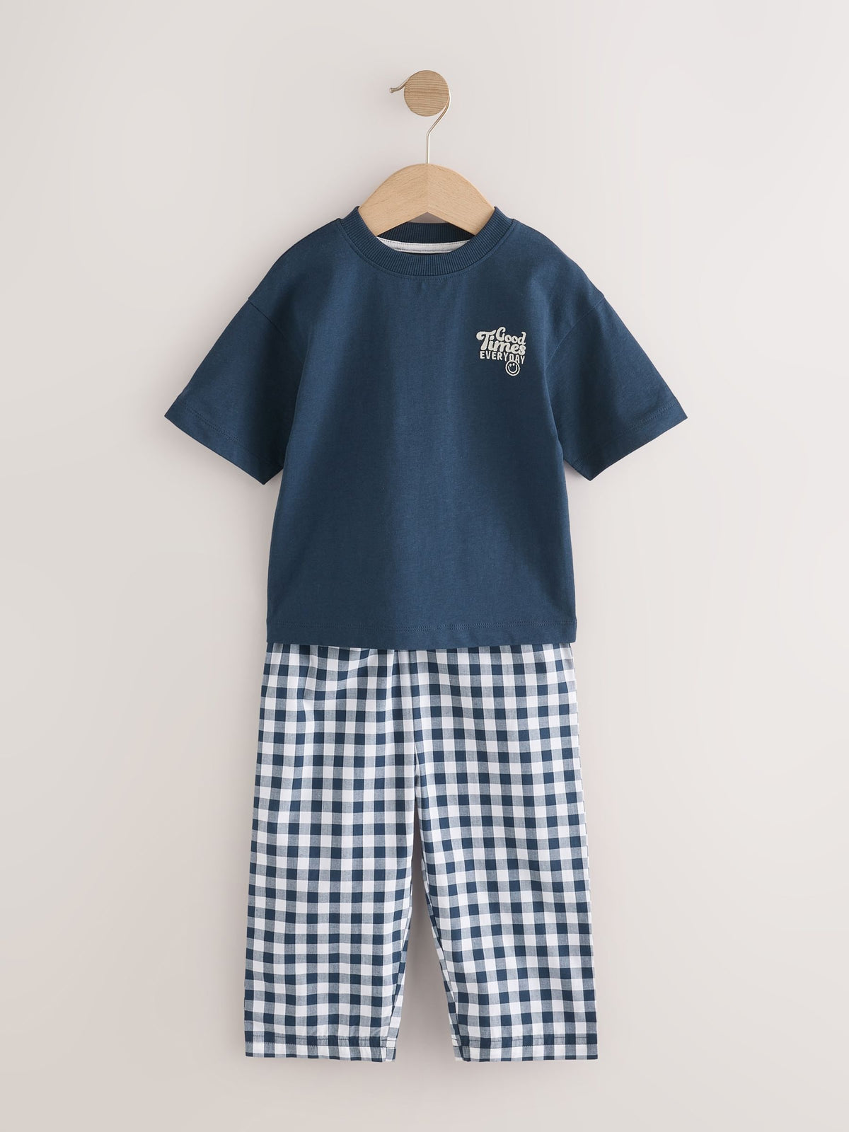 Blue/White Short Sleeve Long Pyjamas 2 Pack (9mths-12yrs)
