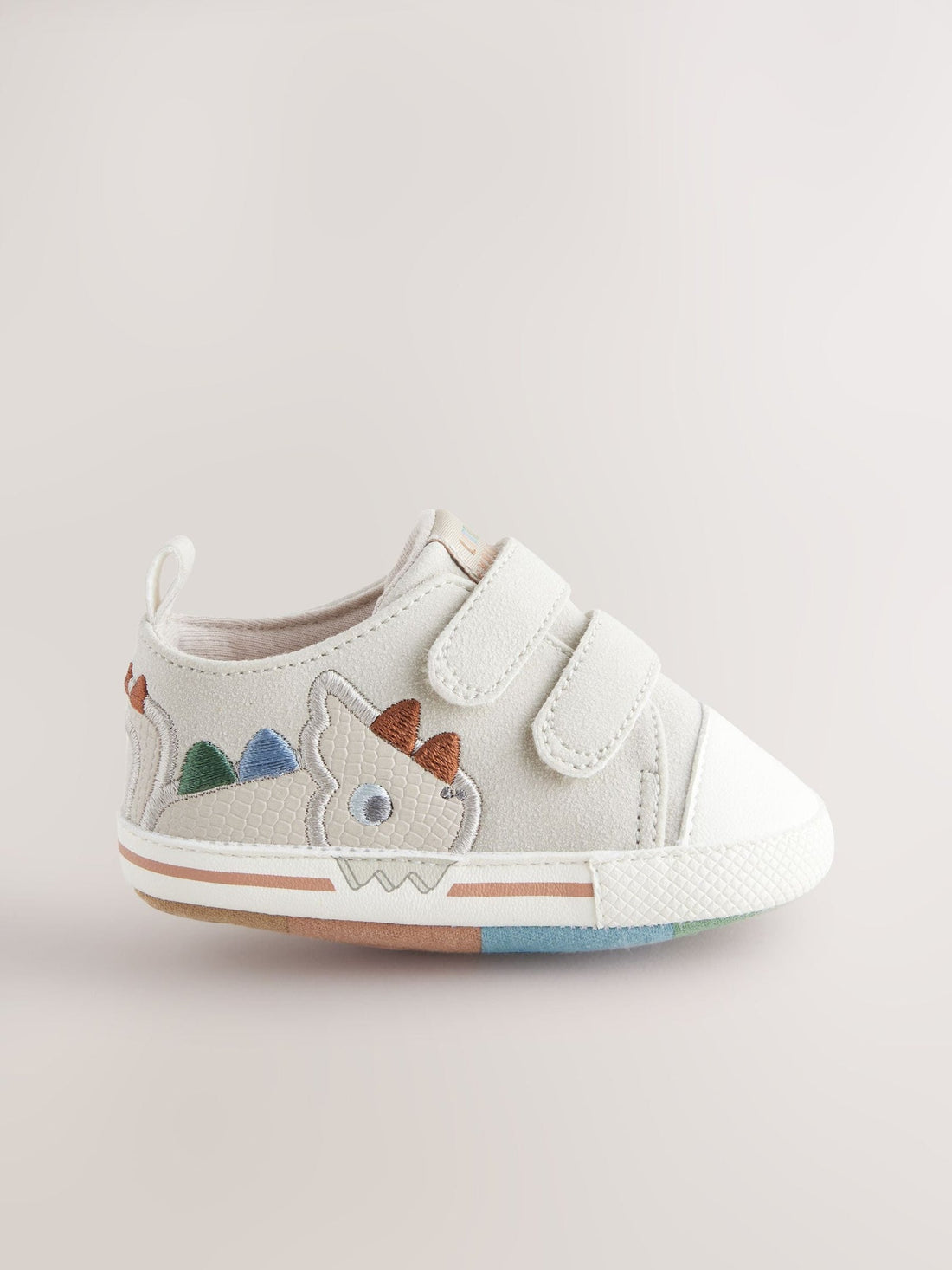 Grey Dino Touch Fastening Baby Trainers (0-2mths)