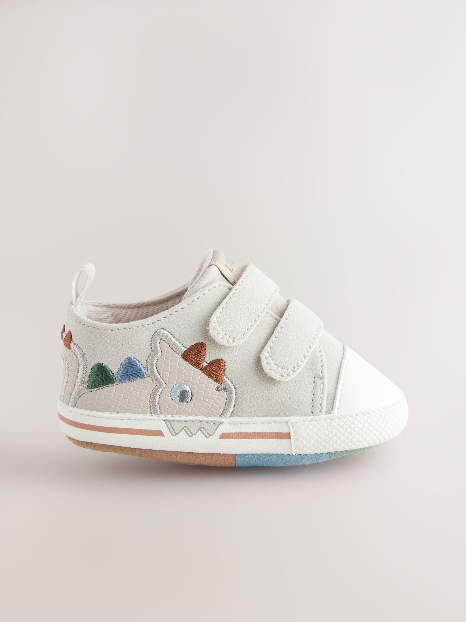 Grey Dino Touch Fastening Baby Trainers (0-2mths)