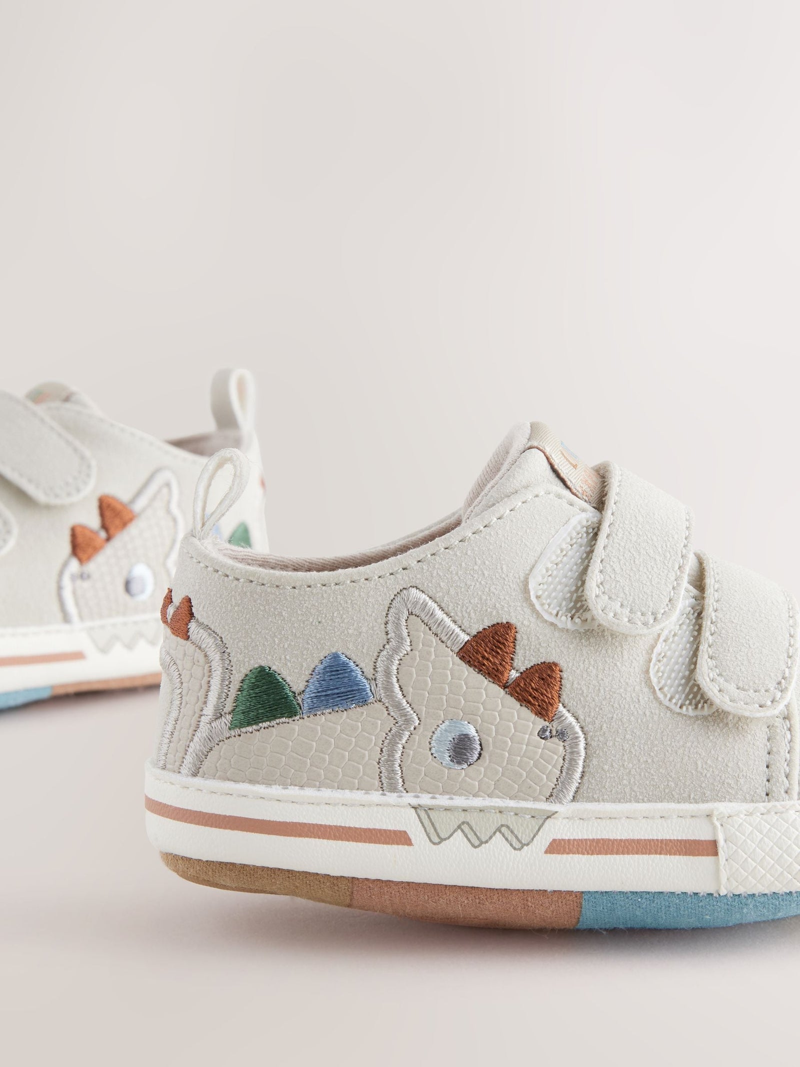 Grey Dino Touch Fastening Baby Trainers (0-2mths)