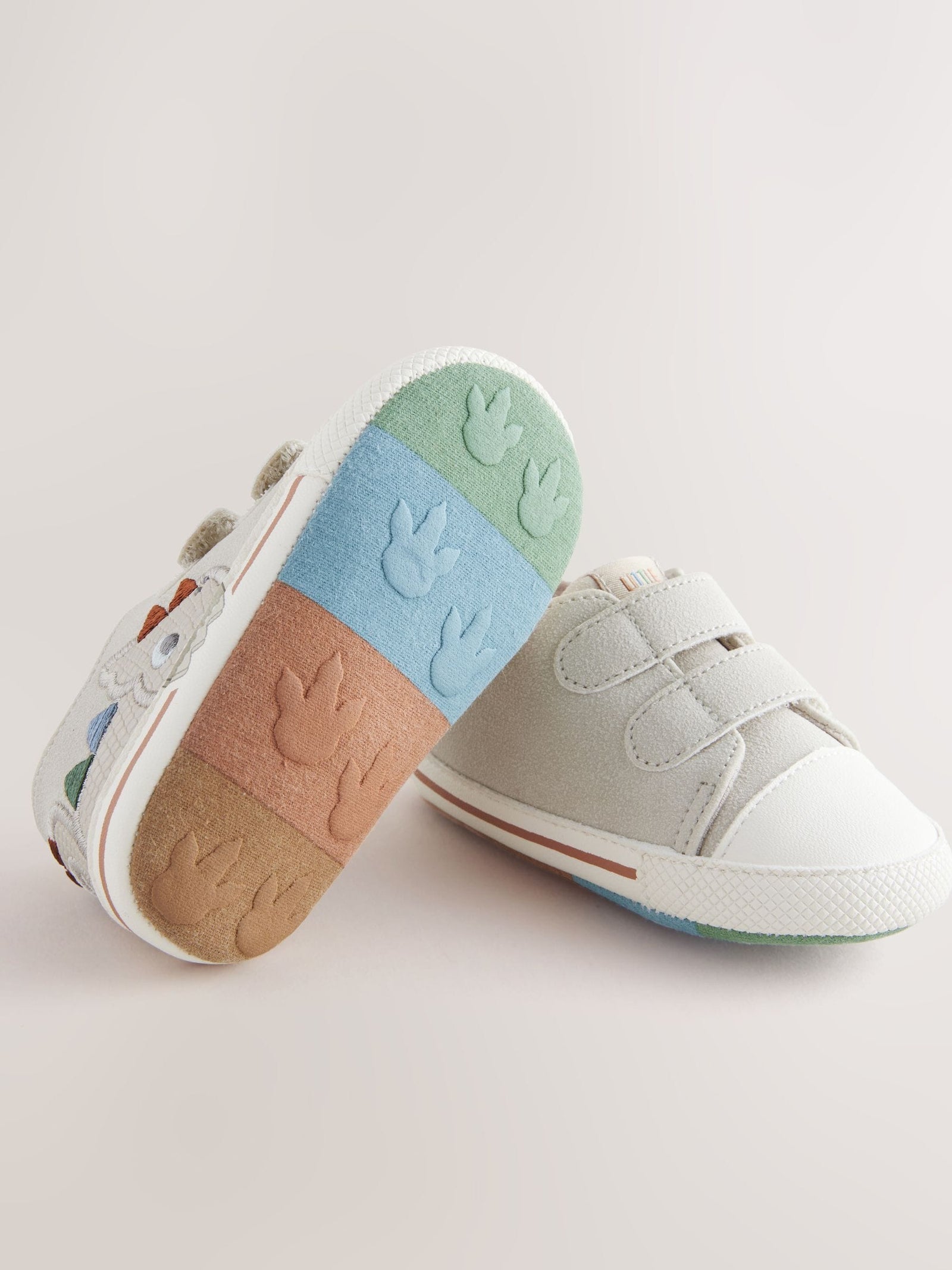 Grey Dino Touch Fastening Baby Trainers (0-2mths)