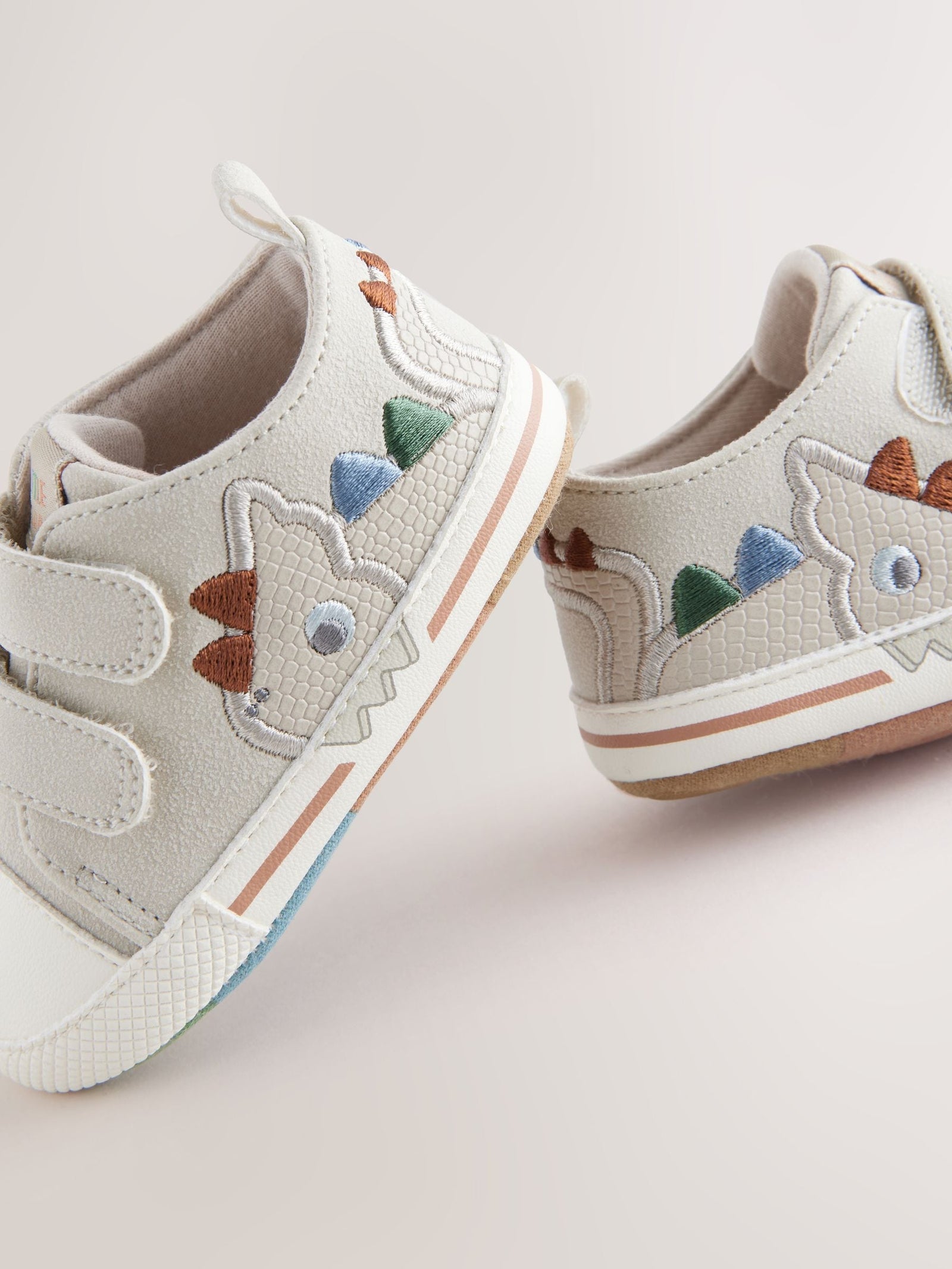 Grey Dino Touch Fastening Baby Trainers (0-2mths)