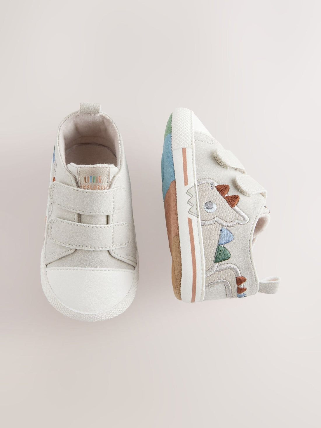 Grey Dino Touch Fastening Baby Trainers (0-2mths)