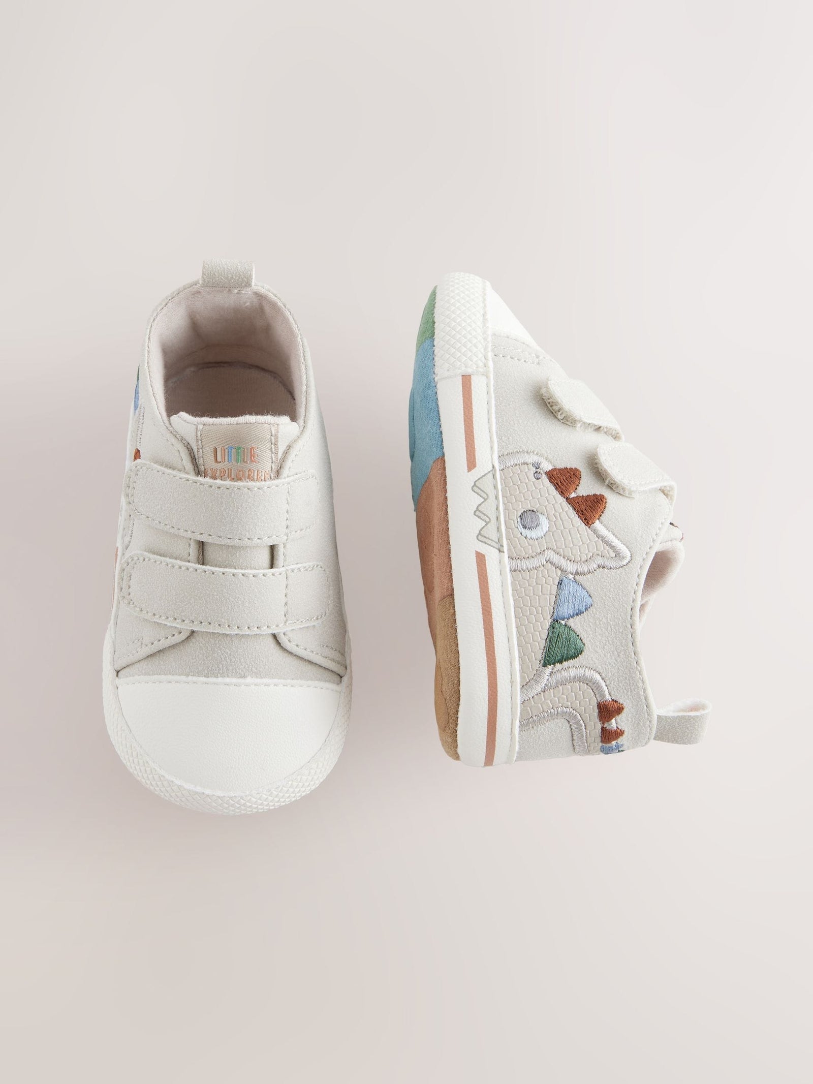 Grey Dino Touch Fastening Baby Trainers (0-2mths)