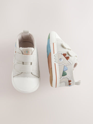 Grey Dino Touch Fastening Baby Trainers (0-2mths)